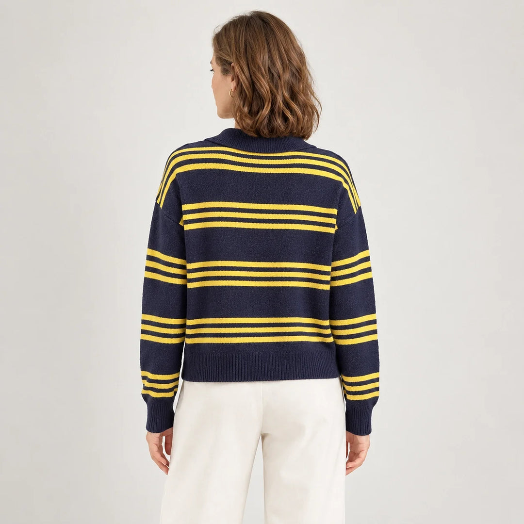 Mila | Striped Collared Polo Sweater Relaxed Fit Long Sleeves