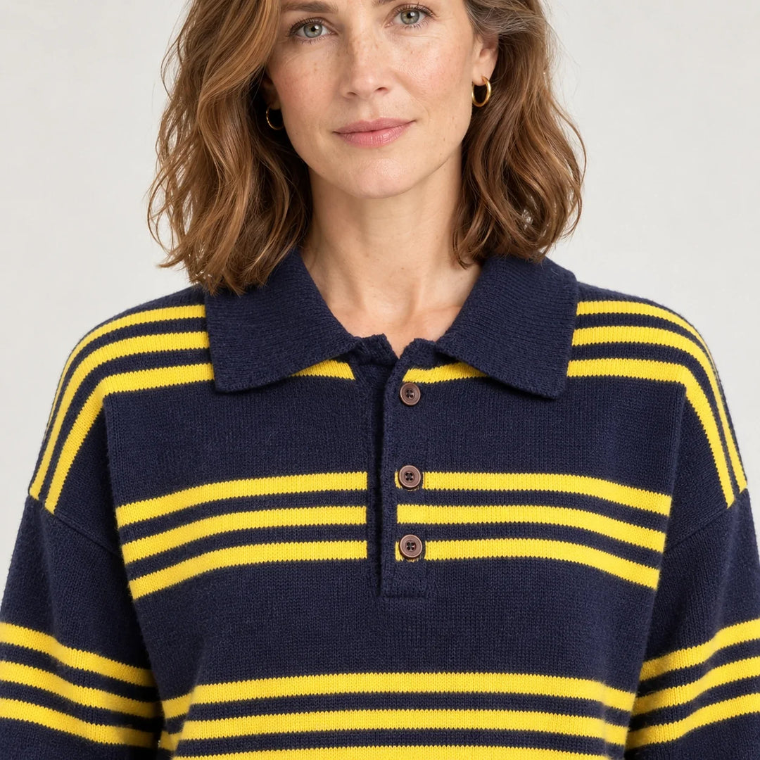 Mila | Striped Collared Polo Sweater Relaxed Fit Long Sleeves