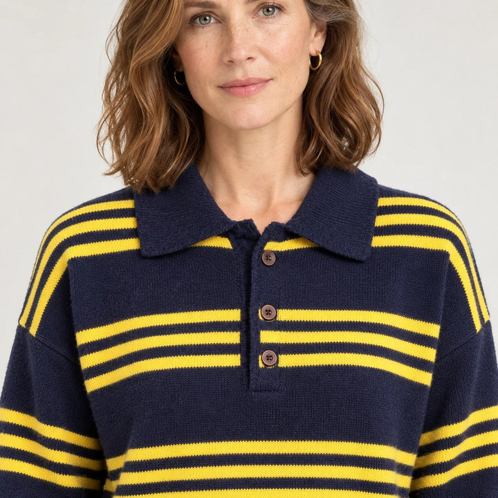 Mila | Striped Collared Polo Sweater Relaxed Fit Long Sleeves
