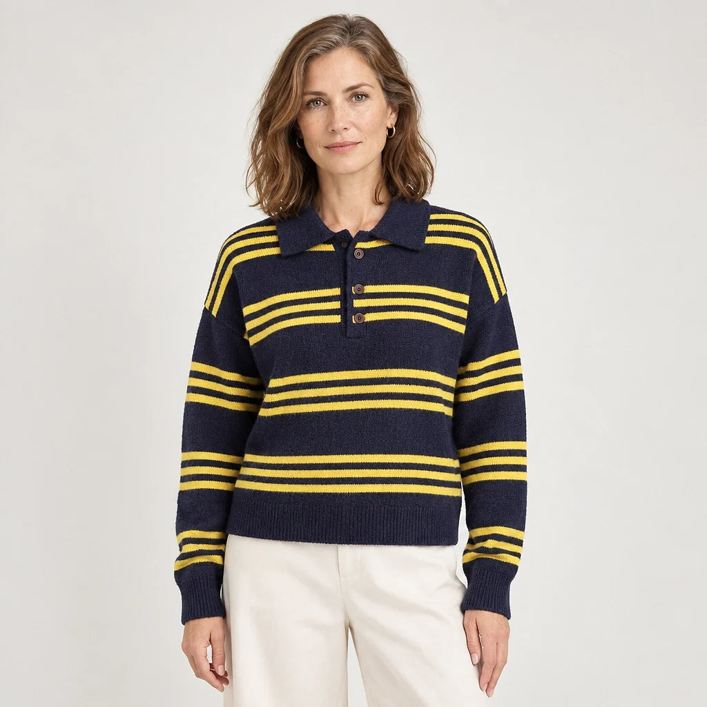 Mila | Striped Collared Polo Sweater Relaxed Fit Long Sleeves