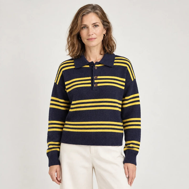 Mila | Striped Collared Polo Sweater Relaxed Fit Long Sleeves