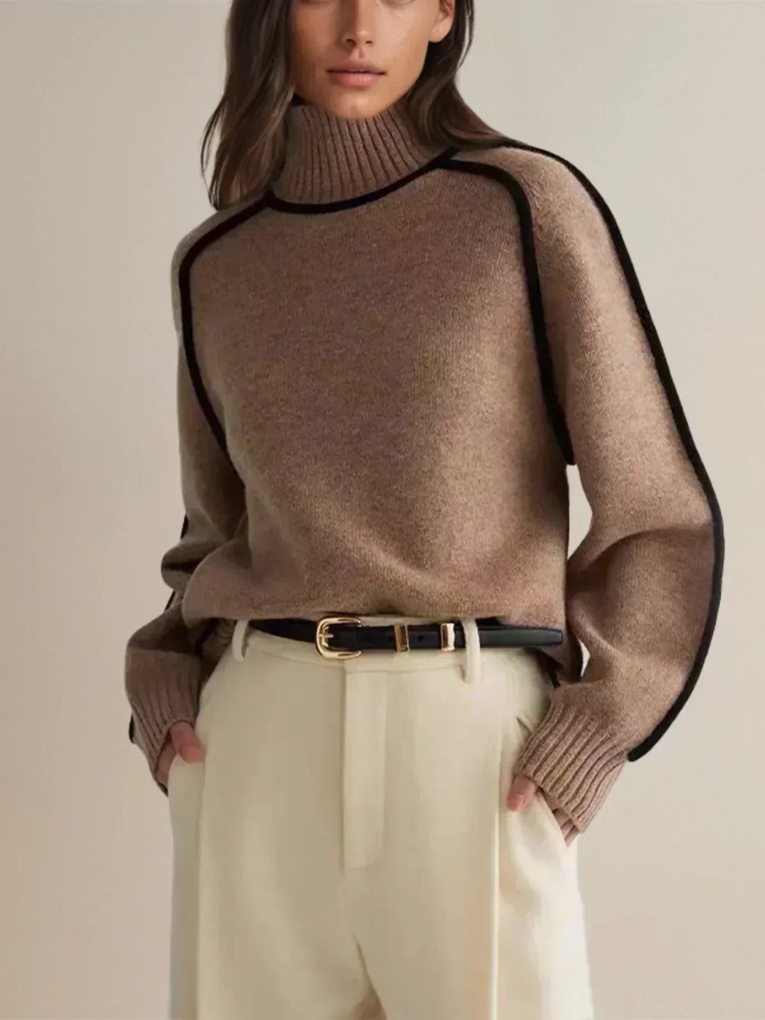 Womens oversized turtleneck sweater, view 2