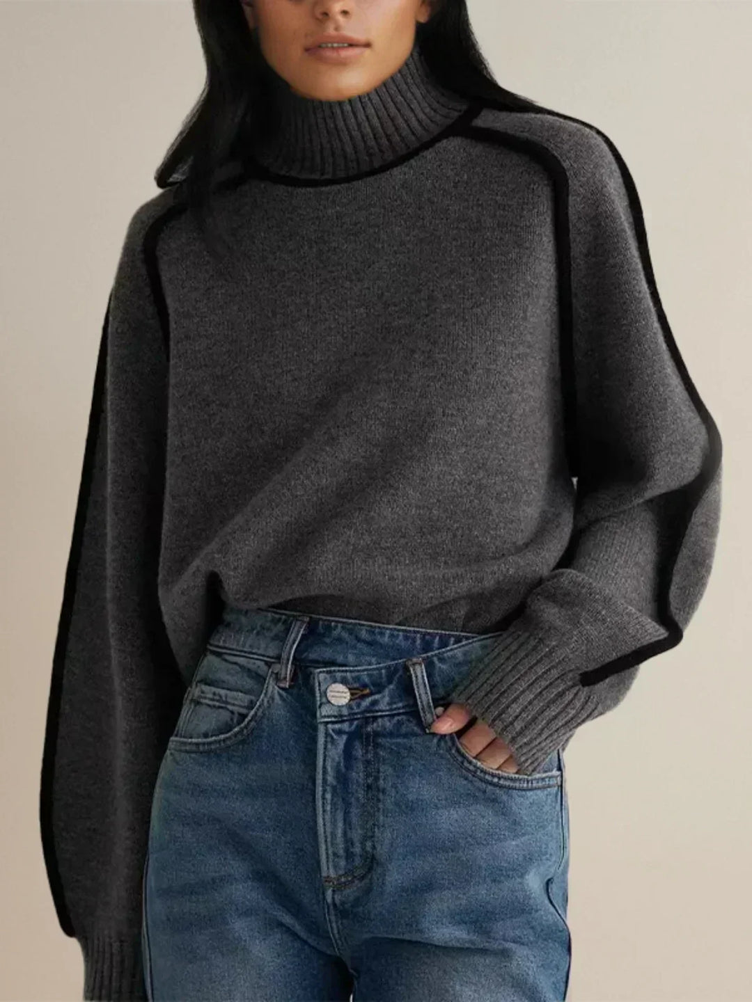 Womens oversized turtleneck sweater, view 3