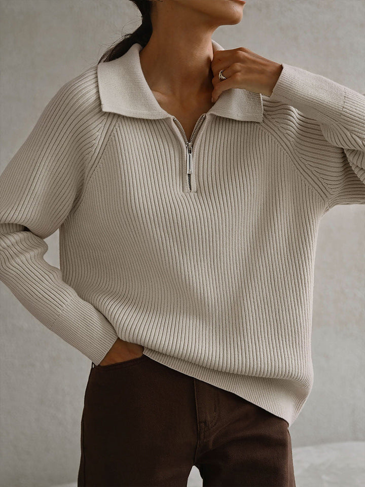 Womens quarter-zip ribbed knit sweater, view 4
