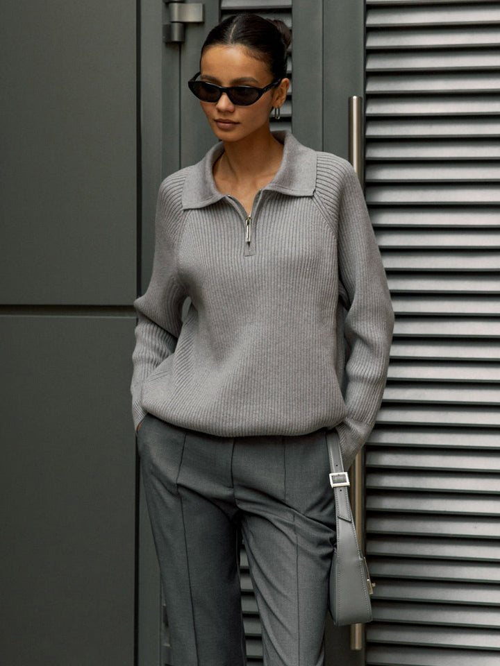 Maren | Womens Quarter-Zip Ribbed Knit Sweater