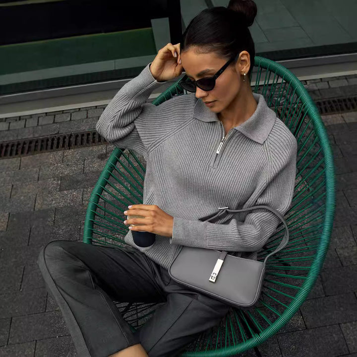 Maren | Womens Quarter-Zip Ribbed Knit Sweater
