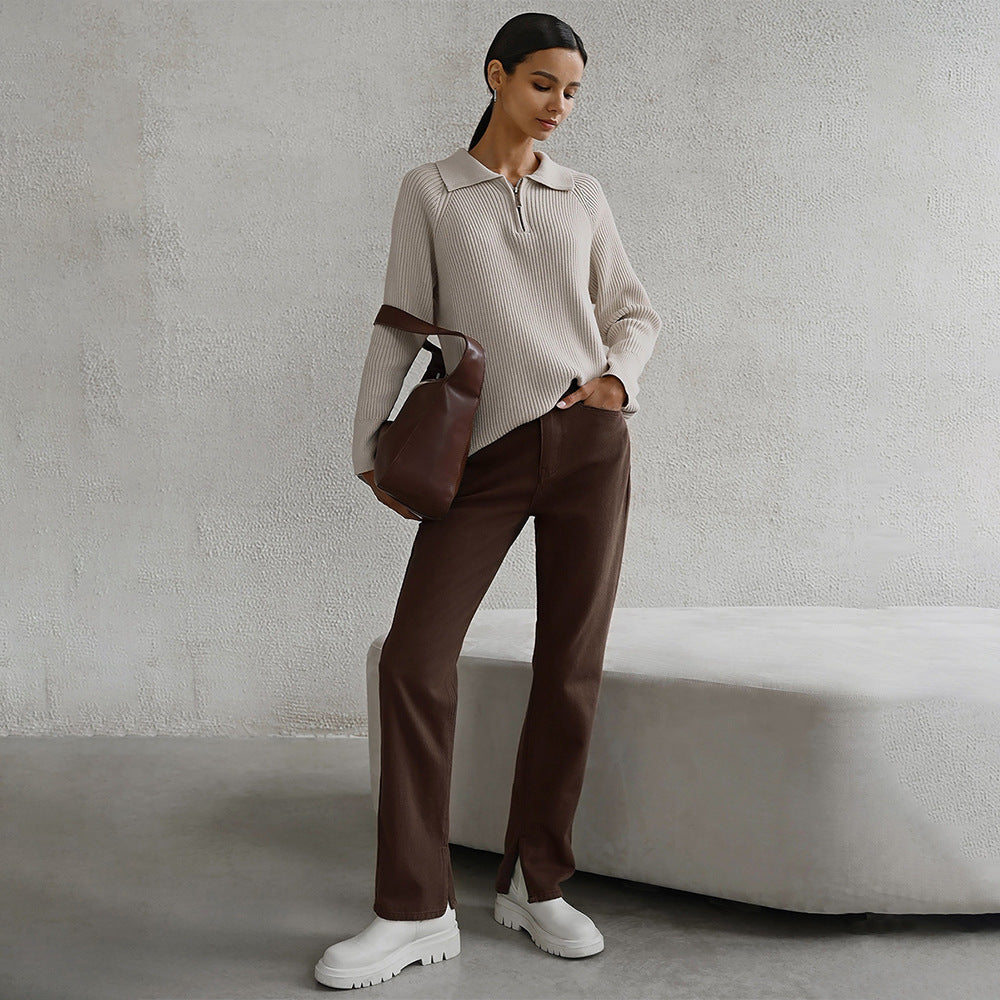 Maren | Womens Quarter-Zip Ribbed Knit Sweater