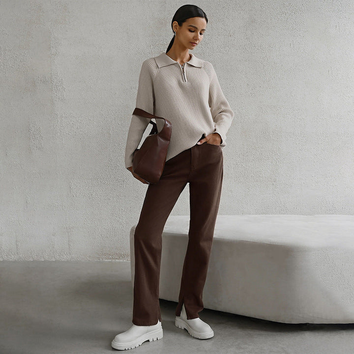 Maren | Womens Quarter-Zip Ribbed Knit Sweater