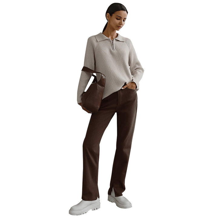 Maren | Womens Quarter-Zip Ribbed Knit Sweater