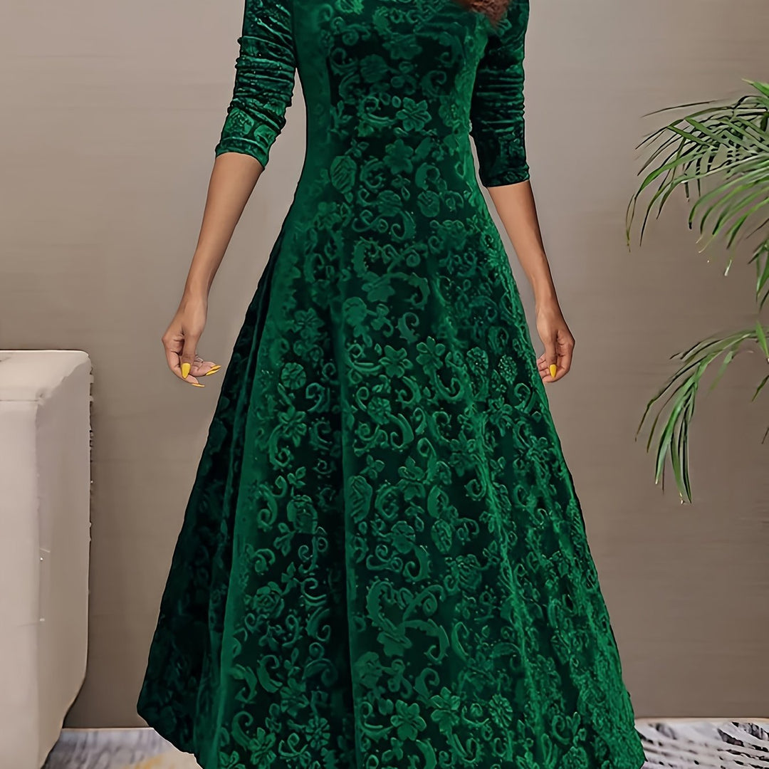 Cassia | Womens Velvet Embossed Midi Dress