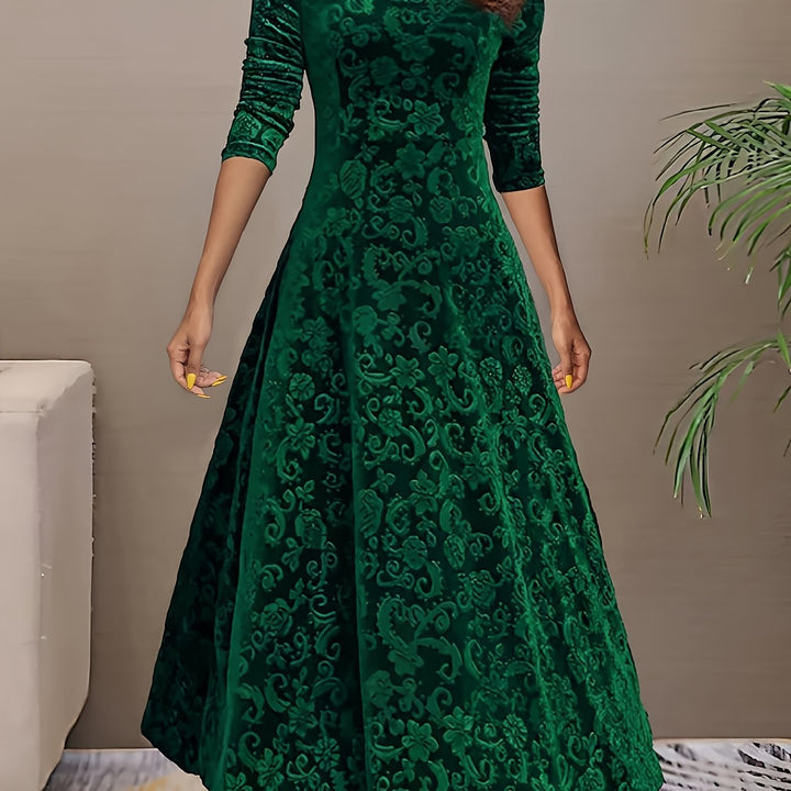 Cassia | Womens Velvet Embossed Midi Dress
