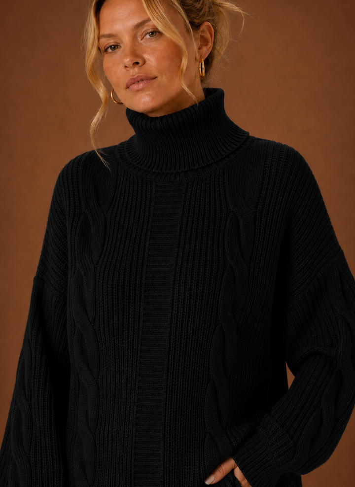 Jade | Turtleneck Cable Knit Sweater Dress