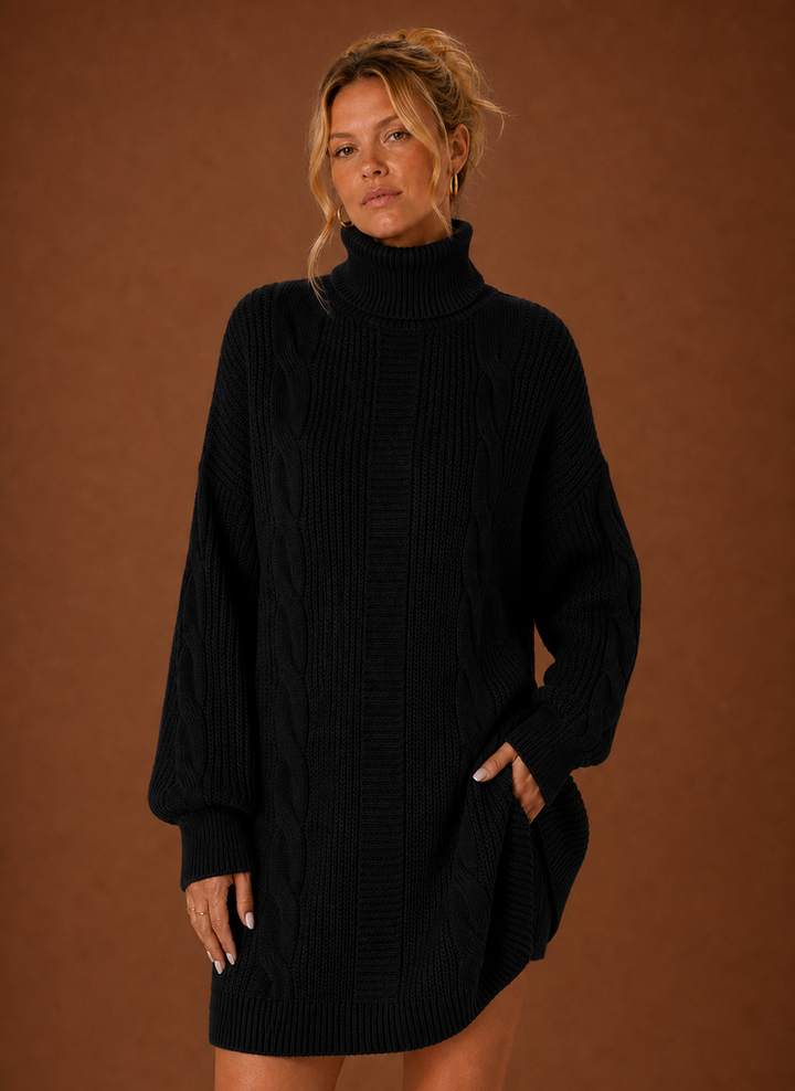 Jade | Turtleneck Cable Knit Sweater Dress