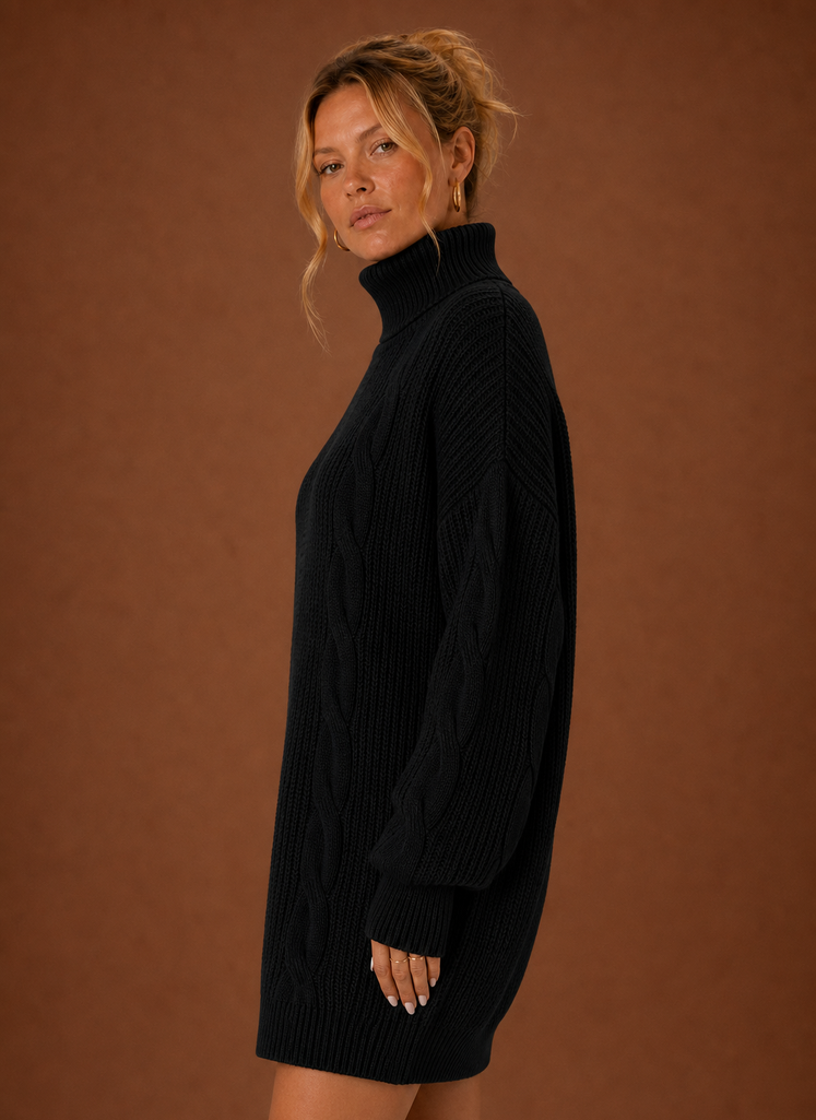 Jade | Turtleneck Cable Knit Sweater Dress