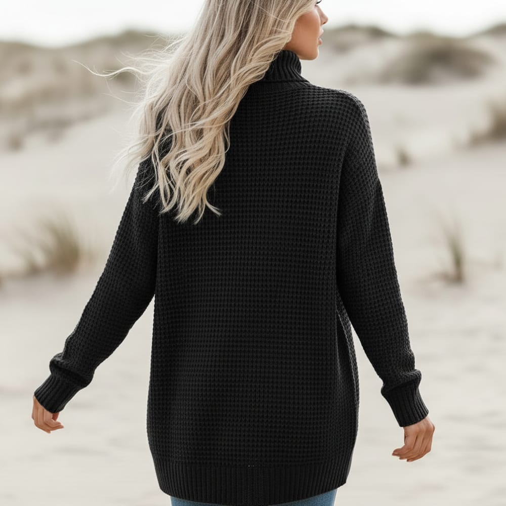Womens open front waffle knit cardigan with pockets, view 7