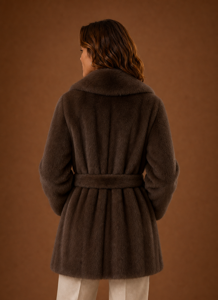 Caitlin | Brown Faux Fur Belted Wrap Coat