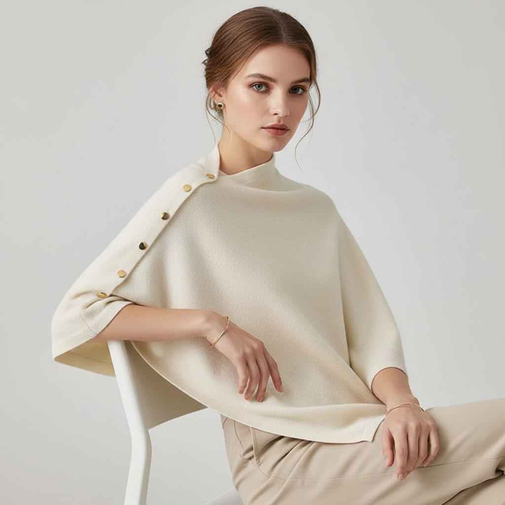 Womens knit poncho cape sweater, view 4