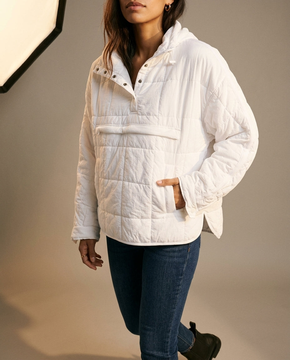 Esme | Quilted Hooded Oversized Snap Jacket
