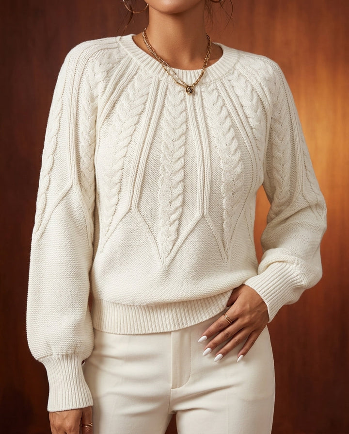 Womens cable knit cropped pullover sweater, view 4