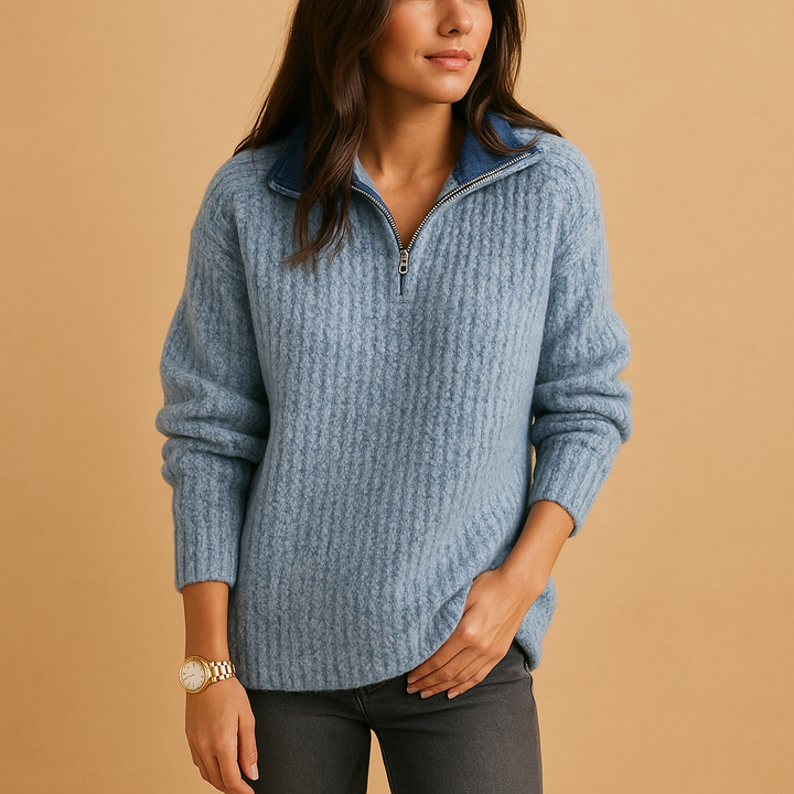 Womens quarter-zip ribbed knit sweater, view 4