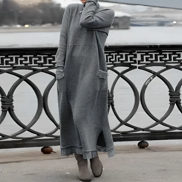Kara | Knitted Turtleneck Maxi Dress with Pockets