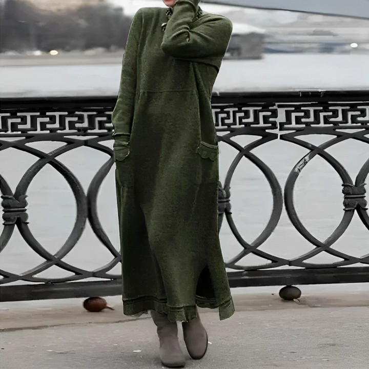 Kara | Knitted Turtleneck Maxi Dress with Pockets