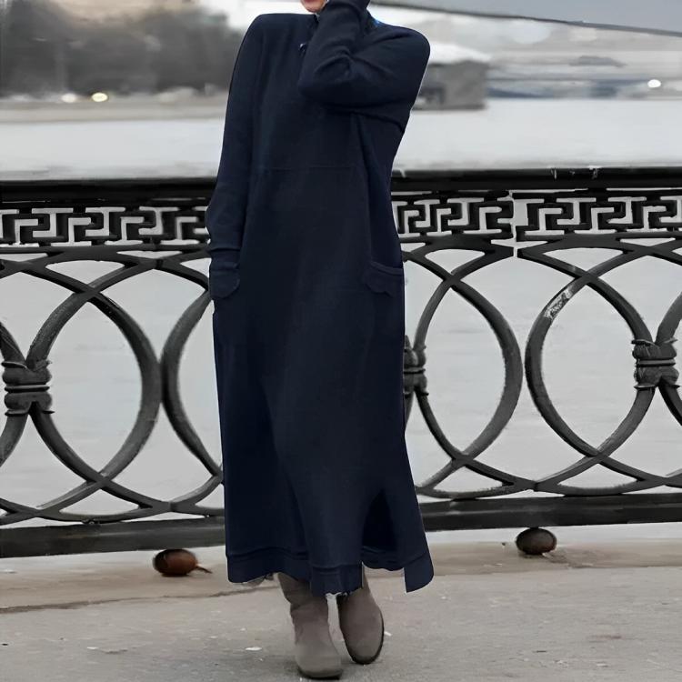 Kara | Knitted Turtleneck Maxi Dress with Pockets