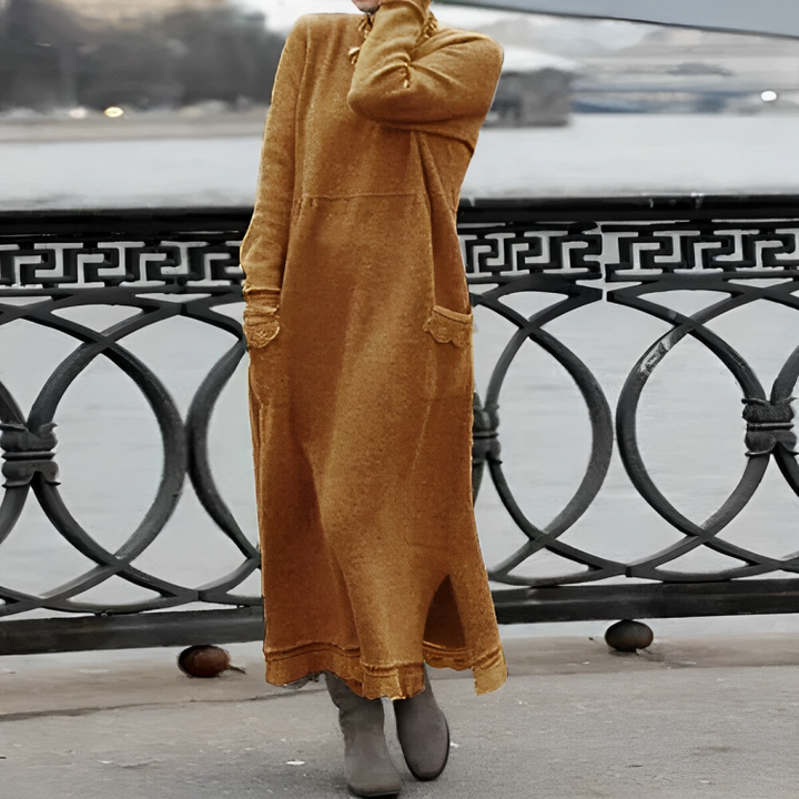 Kara | Knitted Turtleneck Maxi Dress with Pockets
