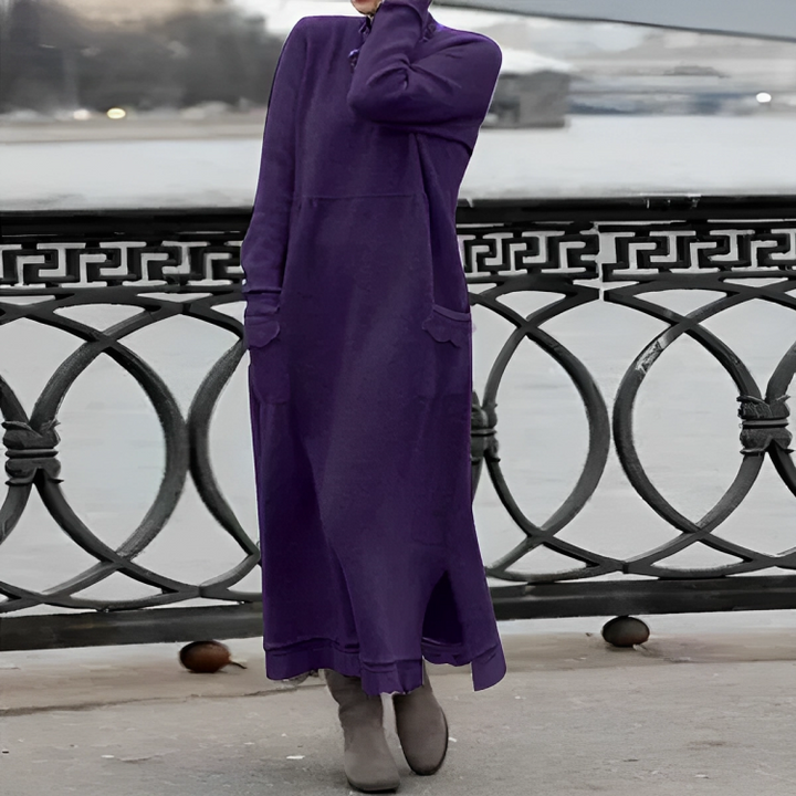 Kara | Knitted Turtleneck Maxi Dress with Pockets
