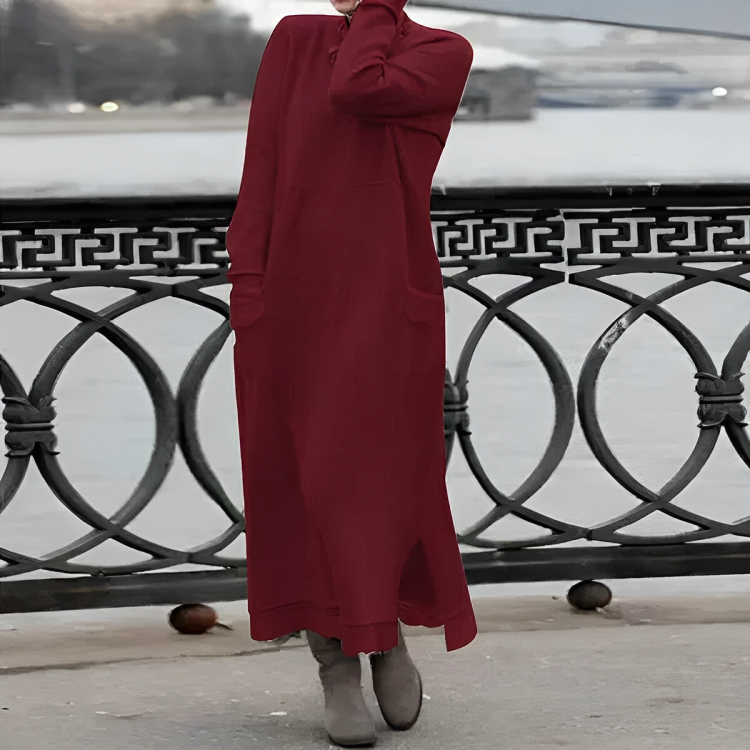 Kara | Knitted Turtleneck Maxi Dress with Pockets