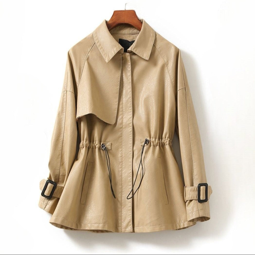 Giselle | Relaxed Faux Leather Jacket with Drawstring Waist