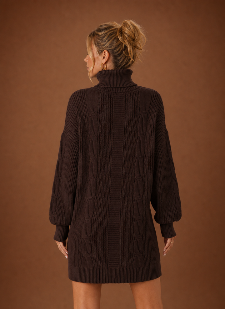 Jade | Turtleneck Cable Knit Sweater Dress