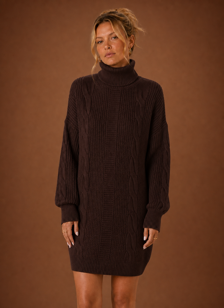 Jade | Turtleneck Cable Knit Sweater Dress