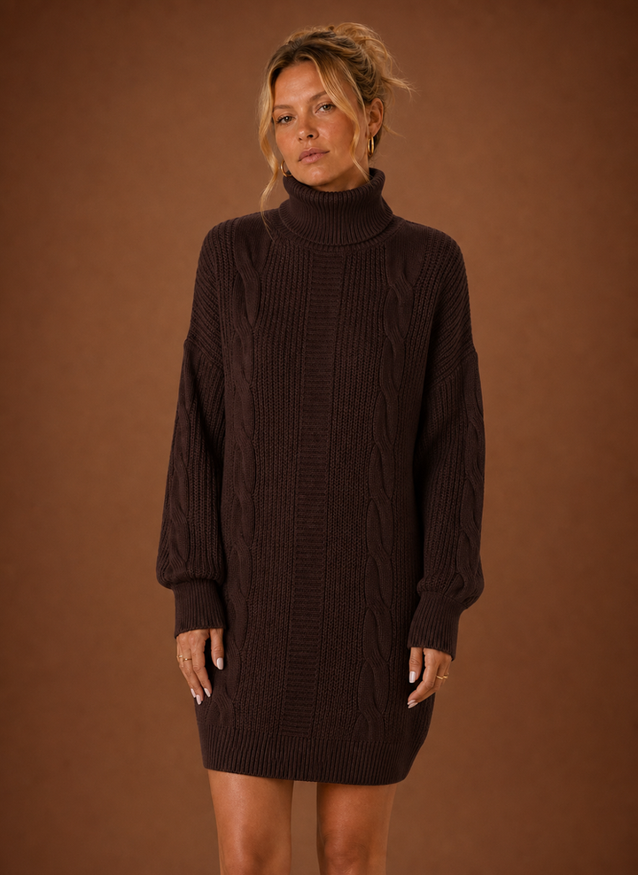 Jade | Turtleneck Cable Knit Sweater Dress