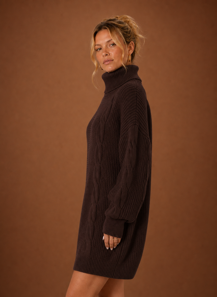 Jade | Turtleneck Cable Knit Sweater Dress