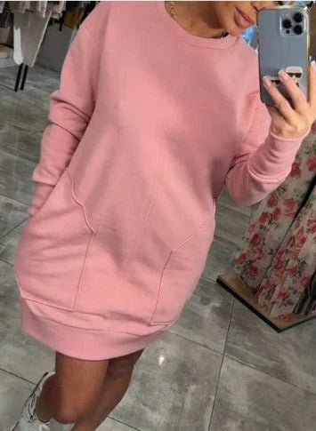 Womens sweatshirt mini dress with pockets, view 4