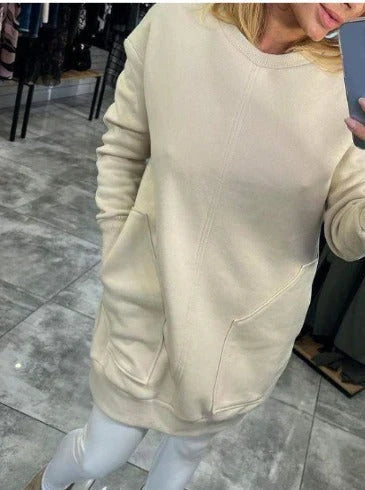Womens sweatshirt mini dress with pockets, view 2