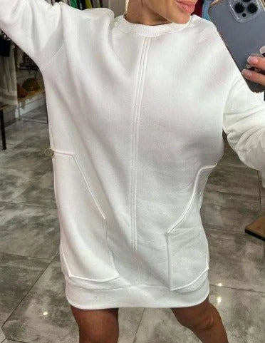 Womens sweatshirt mini dress with pockets, view 1