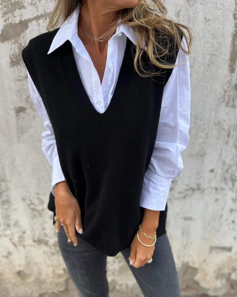 Womens v-neck sweater vest, view 3