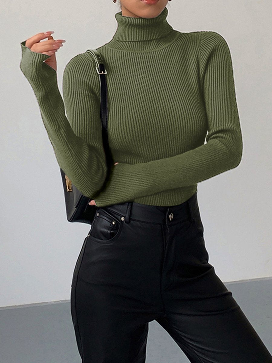 Womens ribbed turtleneck sweater, view 3
