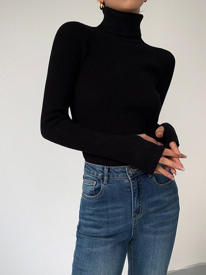 Womens ribbed turtleneck sweater, view 1