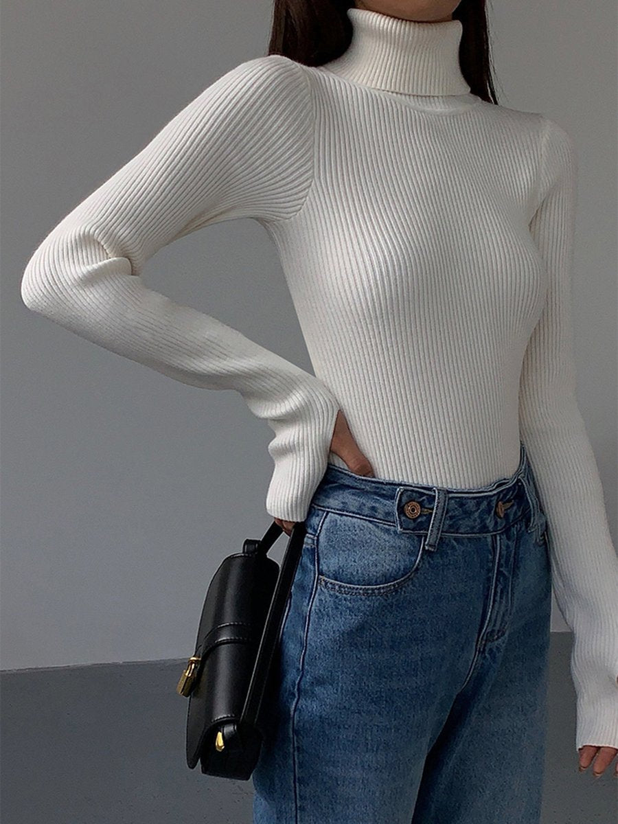 Womens ribbed turtleneck sweater, view 4