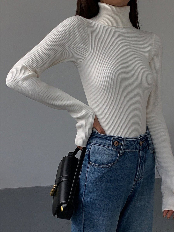 Womens ribbed turtleneck sweater, view 4