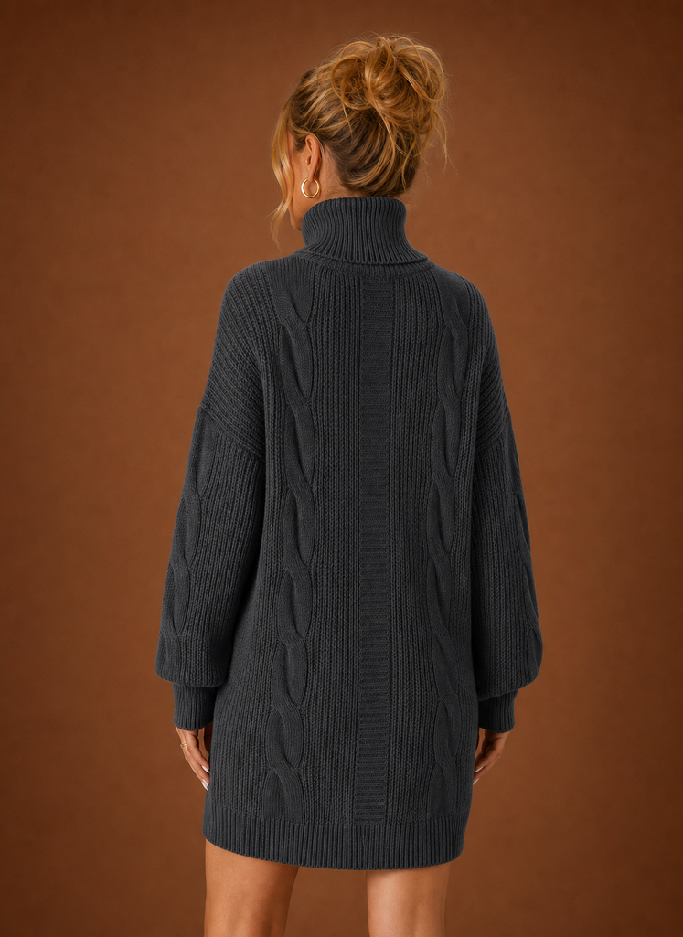 Jade | Turtleneck Cable Knit Sweater Dress