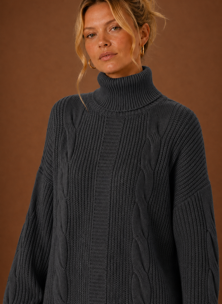 Jade | Turtleneck Cable Knit Sweater Dress