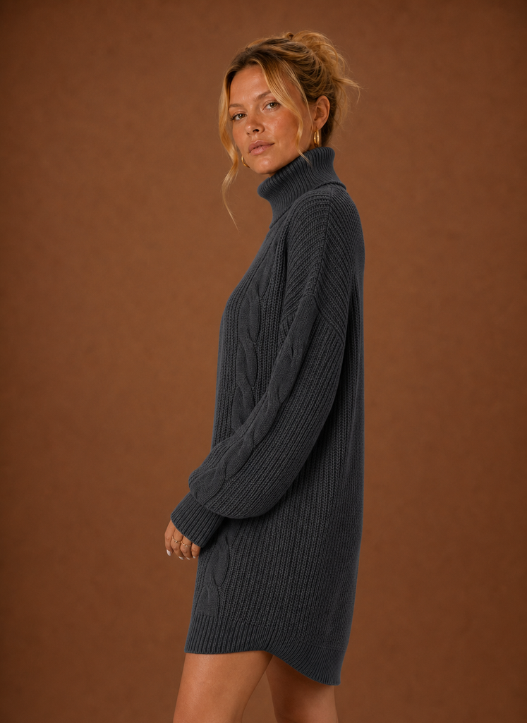 Jade | Turtleneck Cable Knit Sweater Dress