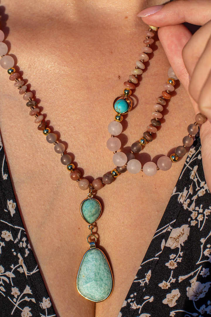 Fiona | Multi Color Beaded Stone Pendant Necklace