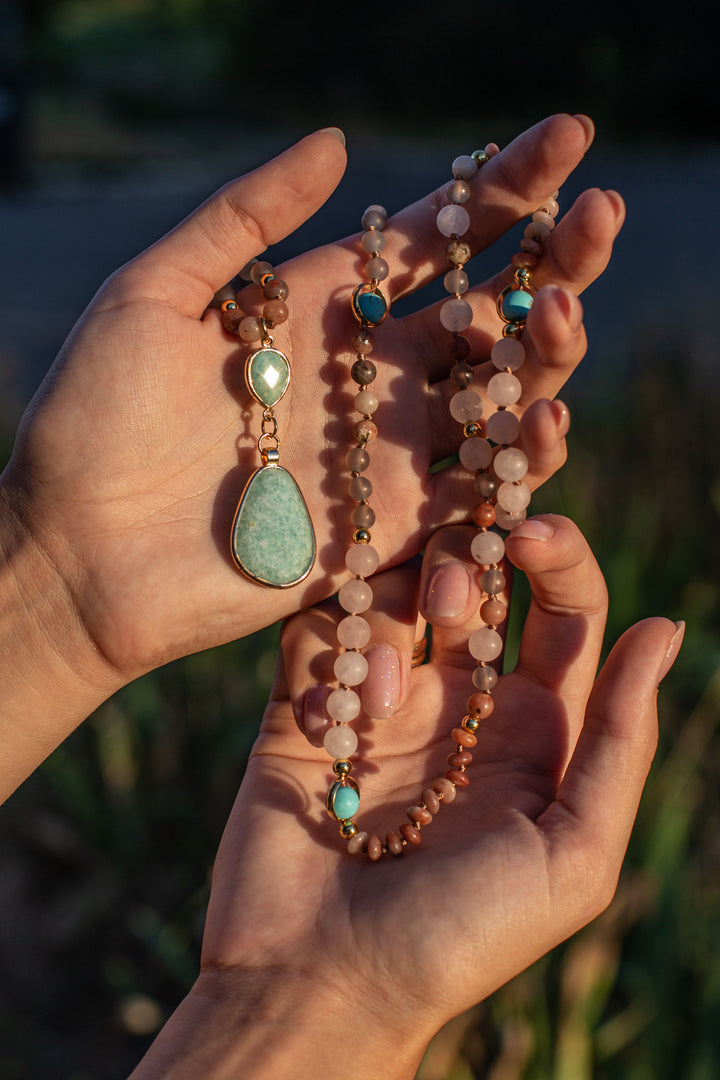 Fiona | Multi Color Beaded Stone Pendant Necklace
