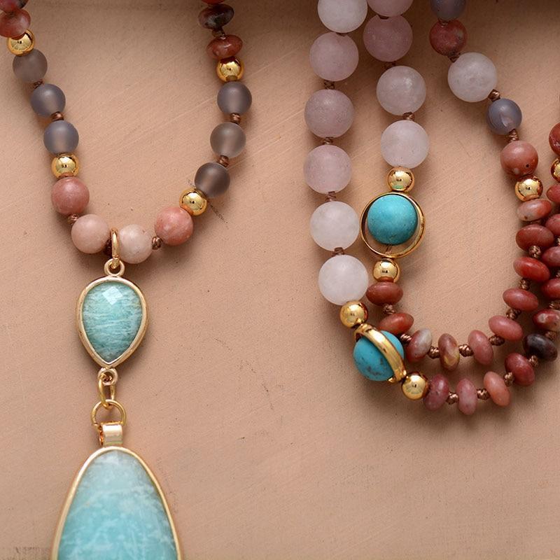 Fiona | Multi Color Beaded Stone Pendant Necklace