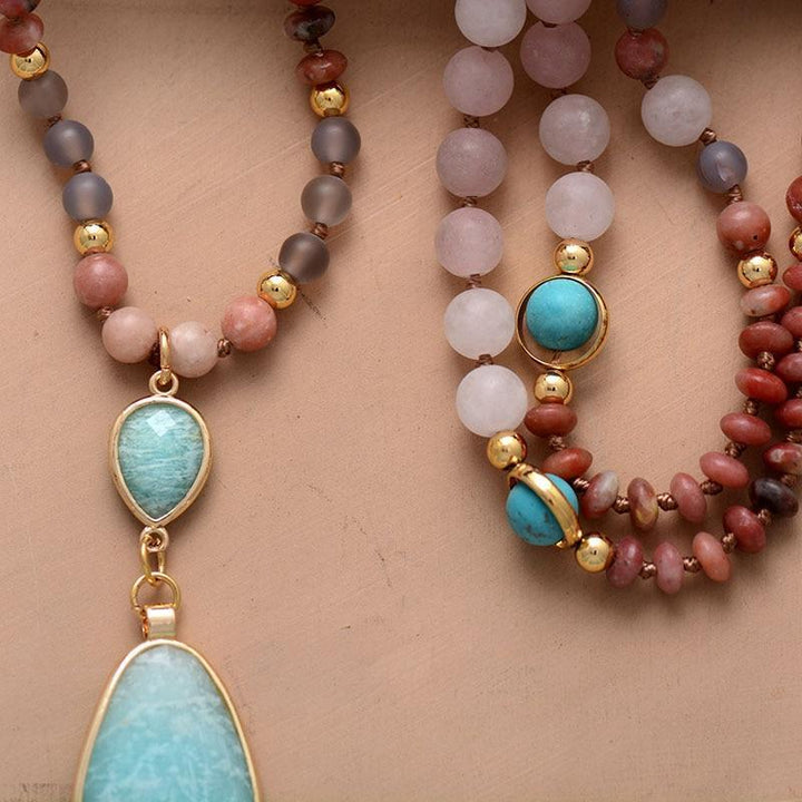 Fiona | Multi Color Beaded Stone Pendant Necklace
